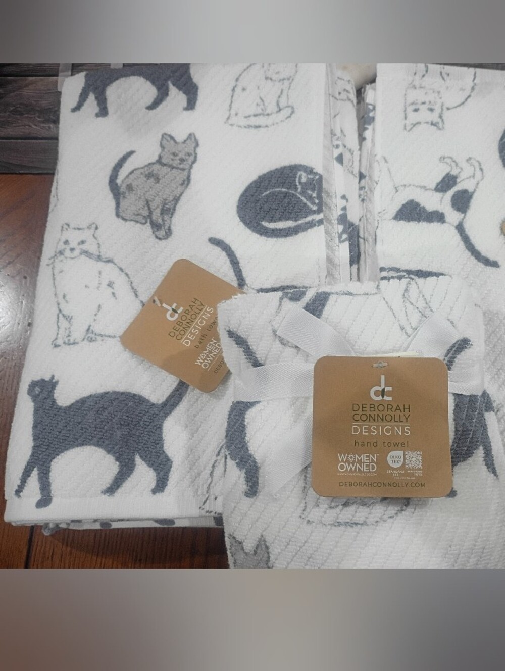 Deborah Connolly Decorative Cats Towel Set 2 Bath & 2 Hand Towels